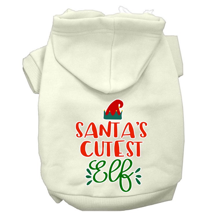 Santa's Cutest Elf Screen Print Dog Hoodie Cream XL